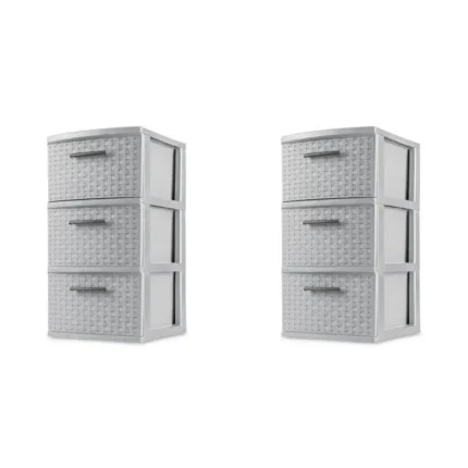 Plastic Cement Weave Tower Drawer Set of 2 Concealed Storage Organizer